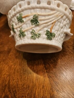 White Ceramic Planter with Green Shamrock Accents